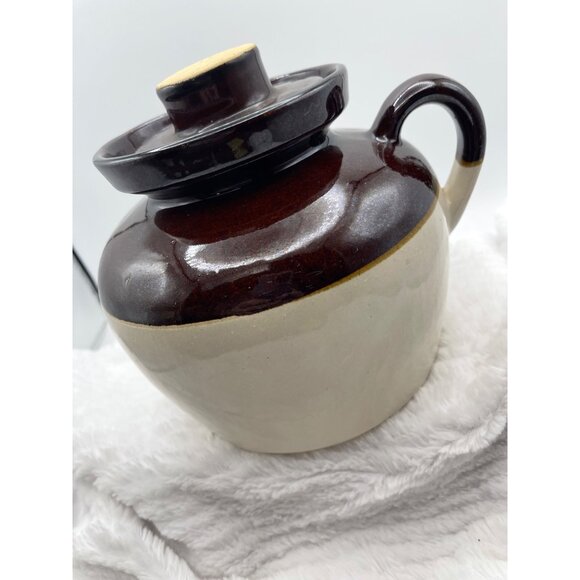 Vintage Roseville Ransbottom RRP McCoy Two Tone Stoneware Bean Pot Crock Lid & H - Picture 11 of 16
